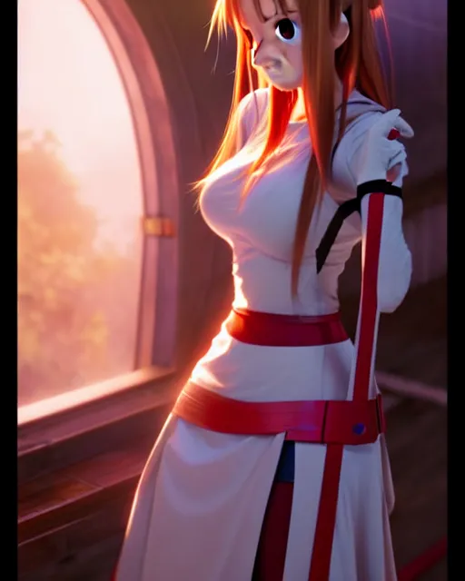 Prompt: pixar movie still photo of asuna from sao, asuna by a - 1 pictures, by greg rutkowski, gil elvgren, enoch bolles, glossy skin, pearlescent, anime, maxim magazine, very coherent