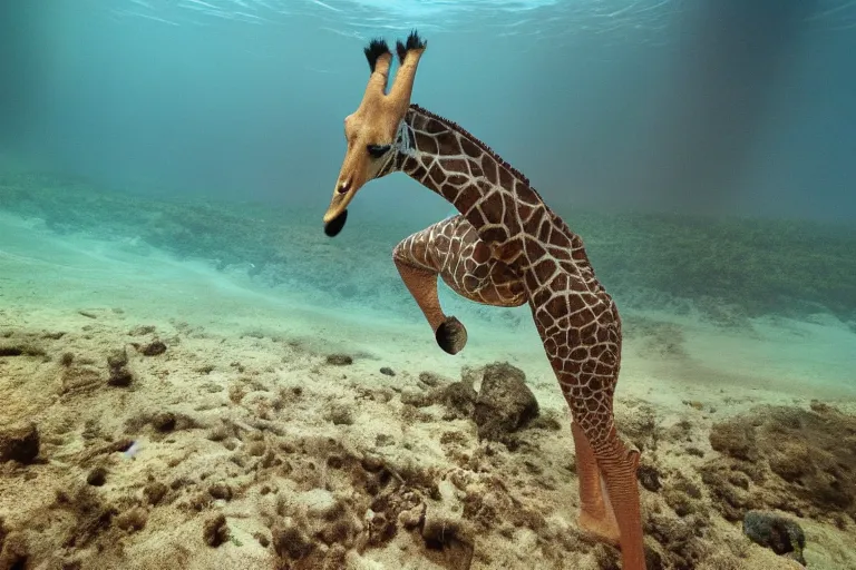 Prompt: underwater photo of a jiraffe by national geographic