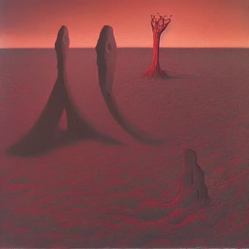 Prompt: zdzisław beksinski, horrific, spongebob squarepants with patrick, massacre, red sky