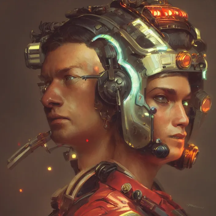 Prompt: a head and shoulders portrait of a space pirate, neon, retro, steampunk, smooth, sharp focus, intricate, artstation, detailed concept art by Greg Rutkowski and Norman Rockwell and Sky Sewa