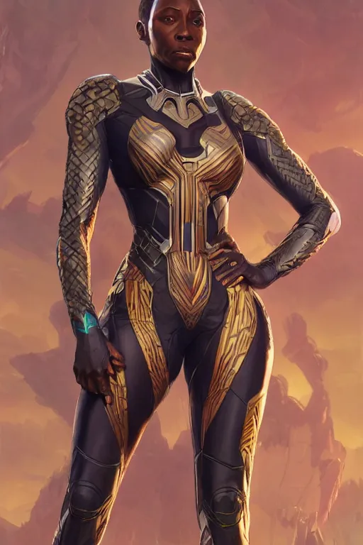 Prompt: wakanda suit queen global illumination ray tracing hdr fanart arstation concept art, matte, art by wlop and artgerm and greg rutkowski and alphonse mucha