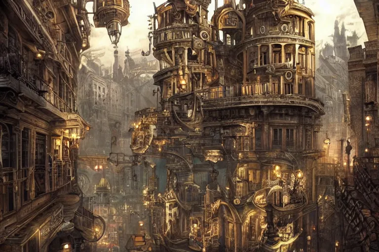 Image similar to a magnificent steampunk city. photorealism.