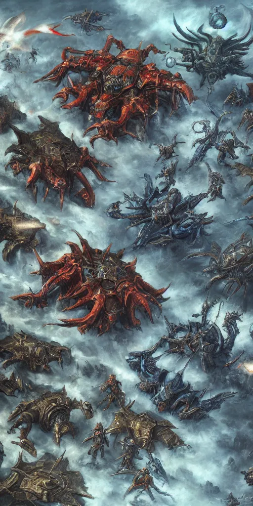 Prompt: starcraft gameplay in style of hieronymus bosch paintings, painting, gameplay, high detailed, dark fantasy, dark tones, buildings, armored units, red flags, cavalry, rpg, high detailed, contrast, octane render, mill, farm, creative