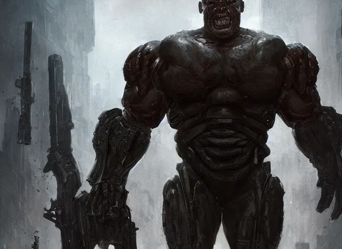 Prompt: arnold schwarzenegger as victor stone, full body concept, cyborg, borg, strogg, face of a man, terminator, flesh, quake strogg, doom demon, wolfenstein, monstrous, symmetry, symmetrical, concept art by ruan jia and greg rutkowski