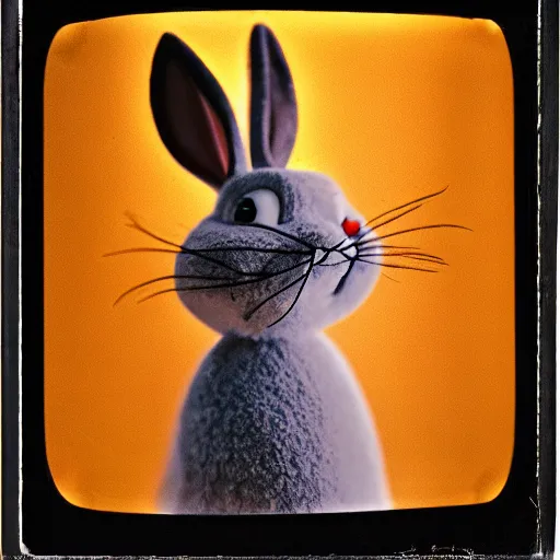 Image similar to Portrait of a bugs bunny, Expired Burned Film from 1930s, Softbox Lighting, Sigma 85mm Lens F/8