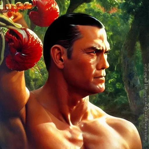 Image similar to ultra realistic portrait painting of forest gump as ryu, art by frank frazetta, 4 k, ultra realistic, highly detailed, epic lighting