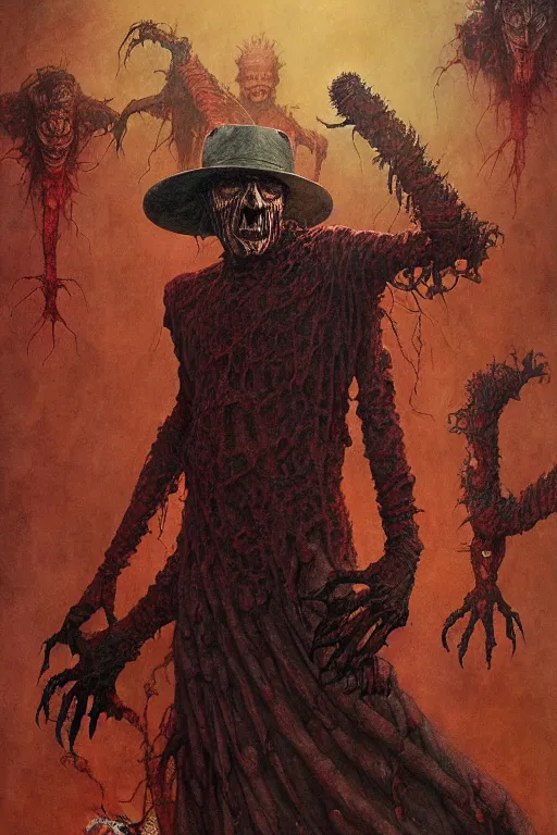 Prompt: portrait of freddy krueger in the style of wayne barlowe, gustav moreau, peter mohrbacher, bussiere, roberto ferri, santiago caruso, luis ricardo falero, frazetta