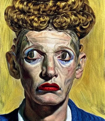 Image similar to a high quality, high detail, portrait of a drag queen by lucian freud, moody, nostalgic