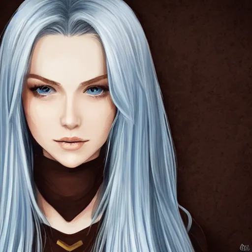 Prompt: portrait, 30 years old women :: fantasy :: blue eyes, long straight blonde hair, beeing happy, smiling :: attractive, symmetric face :: brown medieval cloting, natural materials :: high detail, digital art, RPG, concept art, illustration