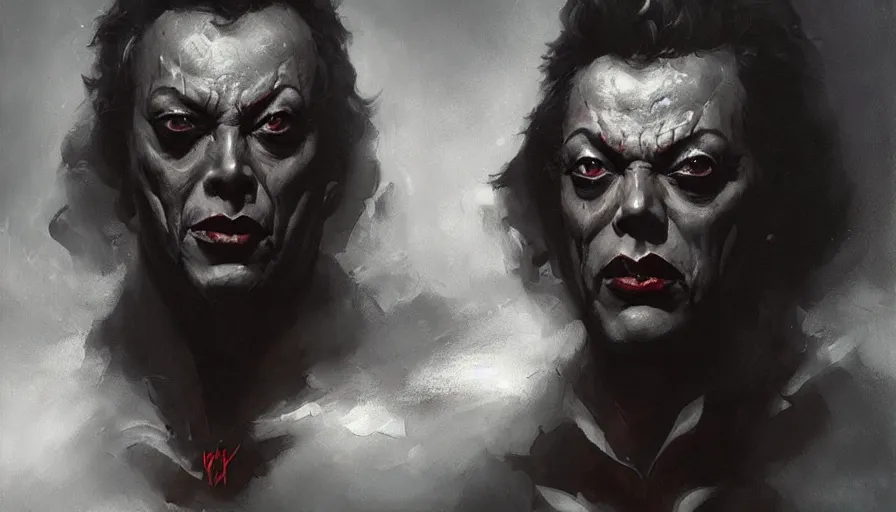 Prompt: A beautiful painting of a Tim curry as darkness by greg rutkowski and Kalin Popov , Trending on artstation HD.