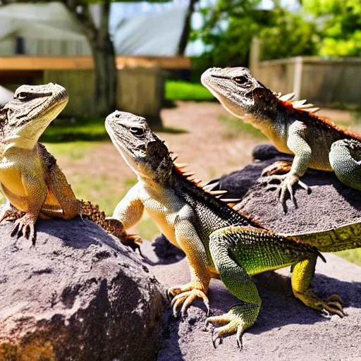 Image similar to a group of bearded dragons having a birthday party