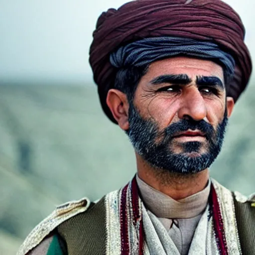 Image similar to Close up of a Kurdish shepherd wearing traditional Kurdish clothes in a movie directed by Christopher Nolan, movie still frame, promotional image, imax 70 mm footage