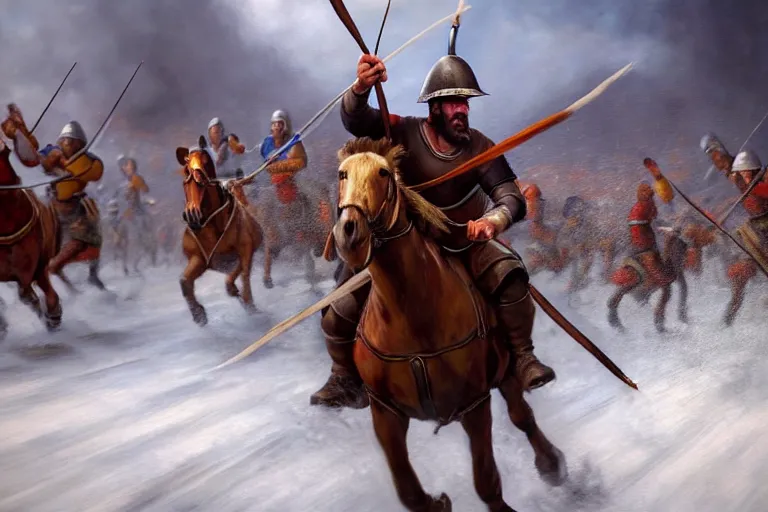 Prompt: ( ( a beautiful 8 k photorealistic masterpiece oil painting ) ( of ( man running for his life in the age of empires 2 game ) ( knights and archers try to kill him ) ) ( hyperrealism ) ( 1 6 k ) ( trending on artstation )