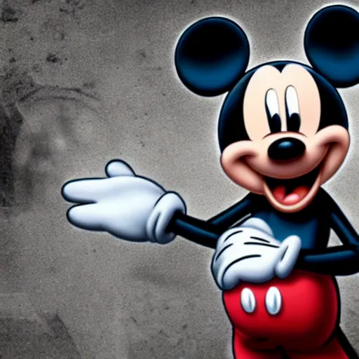 Prompt: Mickey Mouse as a horror character in Outlast