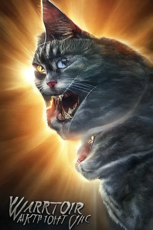 Image similar to a movie poster for warrior cats, depth of field, sun flare, hyper realistic, very detailed, backlighting, cgi, by wayne mclouglin