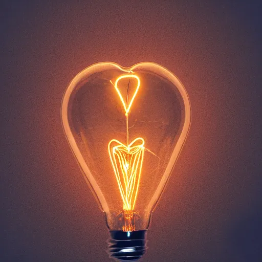 Image similar to an edison bulb glowing with a heart-shaped filament, minimalist, ephemeral, detailed, elegant, stock photo, Sony a7R, trending on artstation