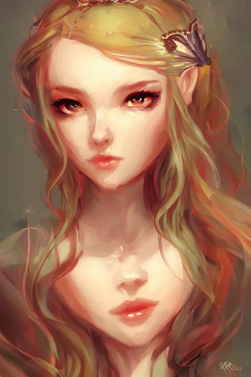 Prompt: a portrait of a cute fantasy girl by Ross Tran