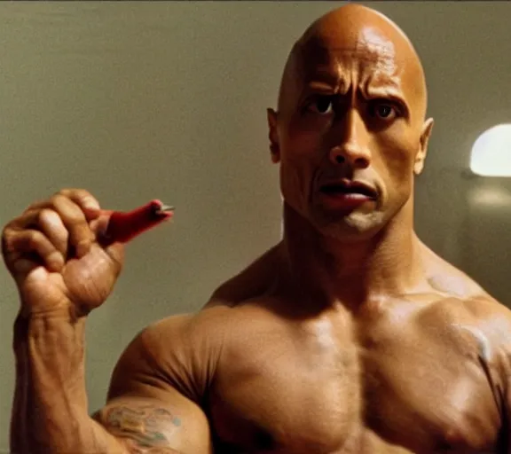 Prompt: dwayne johnson in a clockwork orange, movie still