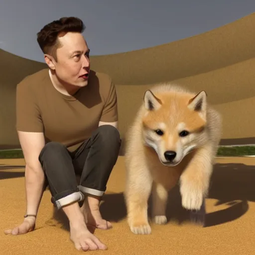 Prompt: Elon Musk with doge body, realistic artstyle, wide shot, dramatic lighting, octane render, hyperrealistic, high quality, highly detailed, HD, beautiful, cinematic, 8k, unreal engine, facial accuracy, symmetrical