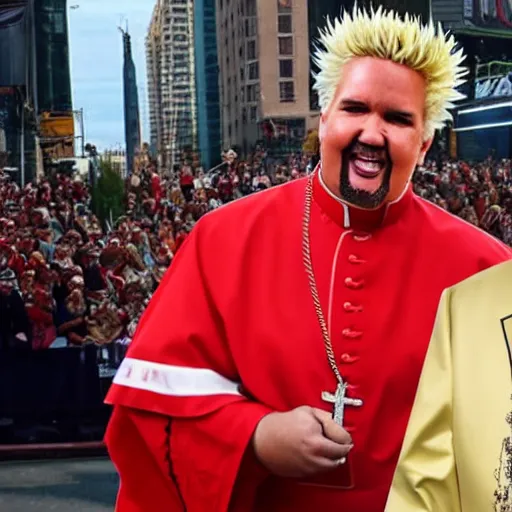 Image similar to guy fieri dressed as the pope is blessing trump supporters, the crowd is filled with muppets, award winning photo,