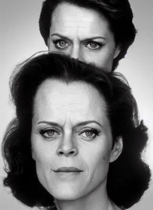 Prompt: genetic combination of sean connery and sigourney weaver, face and shoulders focus