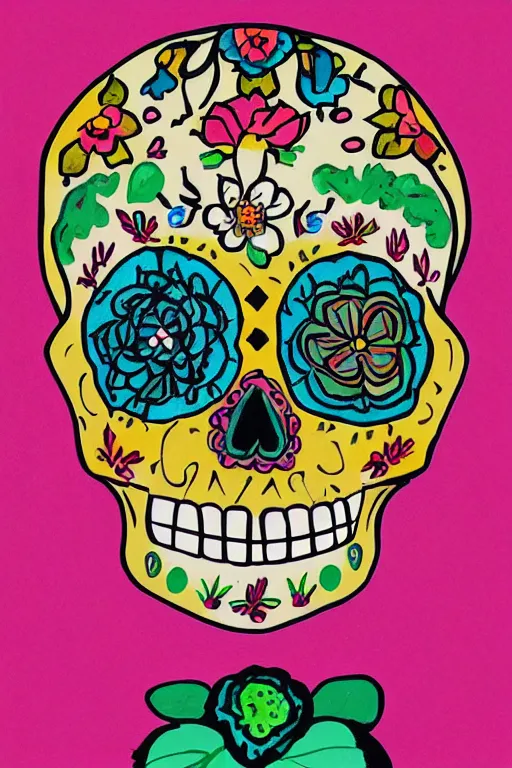 Image similar to Illustration of a sugar skull day of the dead girl, art by Etel Adnan