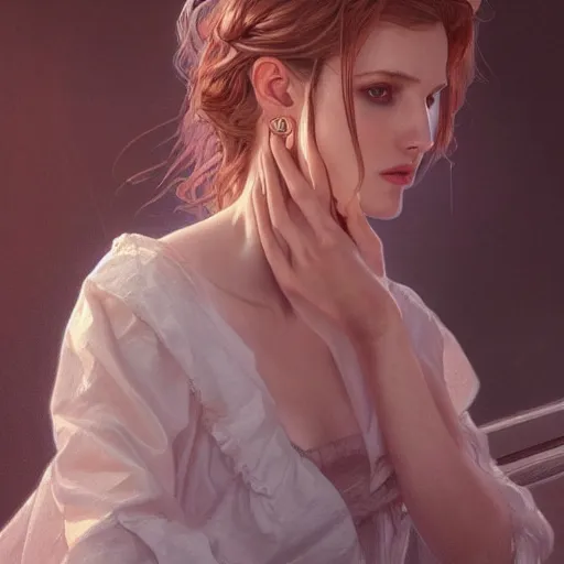 Image similar to ultra realistic illustration, bella thorne, nightgown, intricate, elegant, highly detailed, digital painting, artstation, concept art, smooth, sharp focus, illustration, art by artgerm and greg rutkowski and alphonse mucha