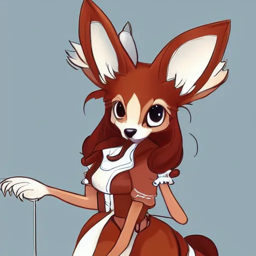 Image similar to a fox fursona wearing a maid outfit, highly detailed, digital art, trending on artstation, furry art