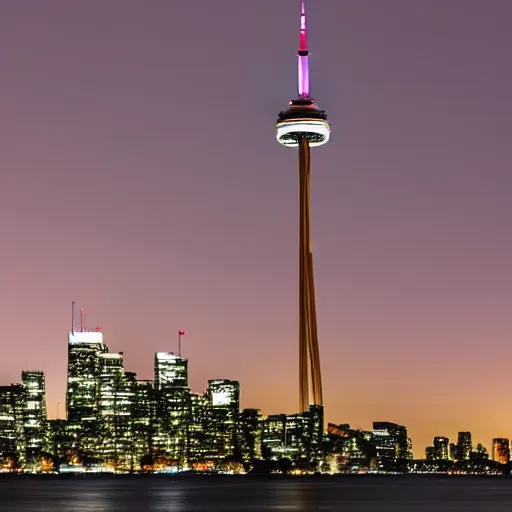 Image similar to Toronto tourist guide with planet mars as a head on Toronto space needle, dramatic cinematic lighting