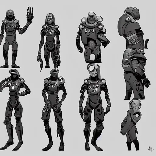 Prompt: character concept art, stylized art, space suit, sci - fi!!!!, mike mignola, trending on artstation