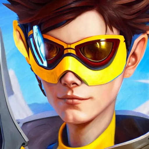 Prompt: tracer from overwatch, character portrait, portrait, close up, concept art, intricate details, highly detailed, in the style of chris foss, rodger dean, moebius, michael whelan, and gustave dore
