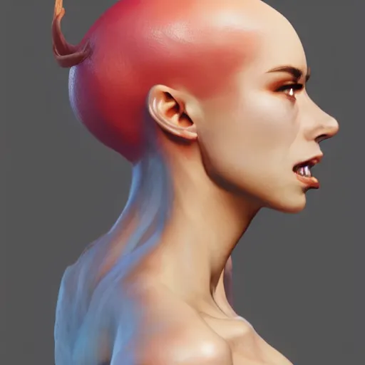 Image similar to side view of a beautiful woman with a monstrous mouth with many teeth on the back of her head , made by Stanley Artgerm Lau, WLOP, Rossdraws, ArtStation, CGSociety, concept art, cgsociety, octane render, trending on artstation, artstationHD, artstationHQ, unreal engine, 4k, 8k,