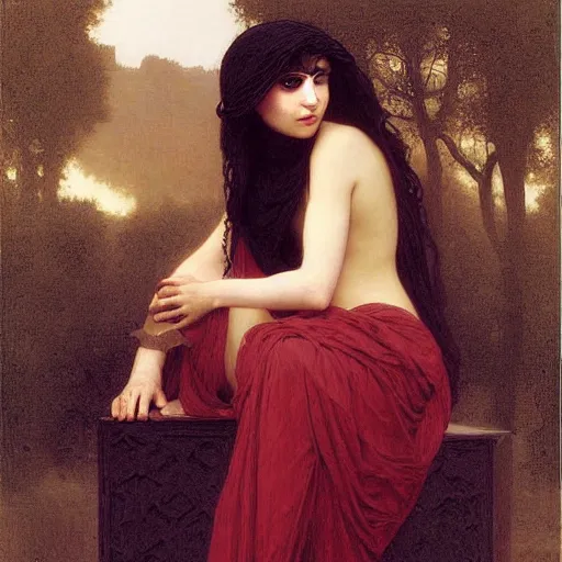 Image similar to 2 1 - year - old persian goth woman, gothic woman, trad goth, drawn by william - adolphe bouguereau