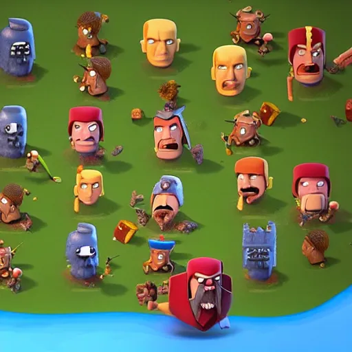 Image similar to clash of clans does a crossover event with fall guys, epic, pixar cartoon style