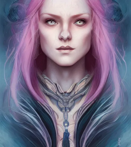 Prompt: A detailed digital art head on symmetrical fanart portrait of a distinguished elven woman with two colored hair by Charlie bowater and lise deharme wlop, critical role