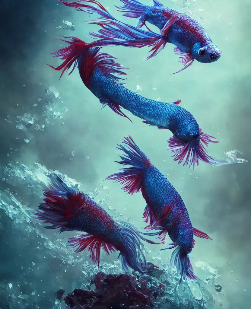 Prompt: betta fish, intricate artwork, octane render, trending on artstation, wlop, greg rutkowski. cinematic, hyper realism, high detail, octane render, 8k