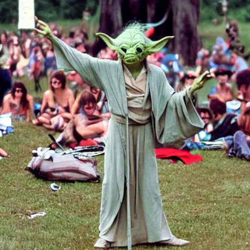 Image similar to yoda performing at woodstock