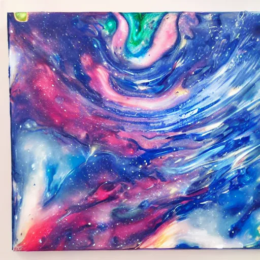 Prompt: Liminal space in outer space, acrylic paint pour, eye-catching, watercolor, marbling, very detailed