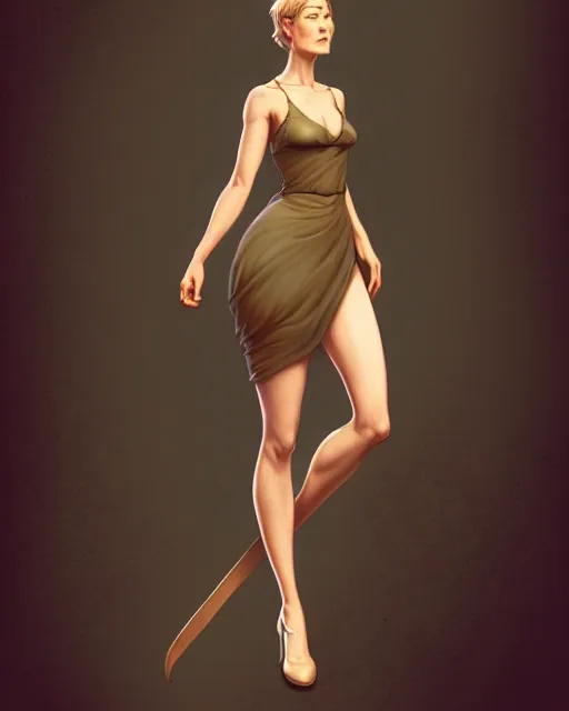 Image similar to full body character concept art of rosamund pike | | distinct - fine, key visual, realistic shaded perfect face, fine details by stanley artgerm lau, wlop, rossdraws, james jean, andrei riabovitchev, marc simonetti, sakimichan, and jakub rebelka, trending on artstation