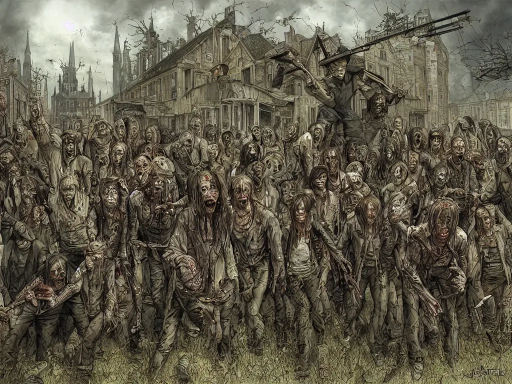 Prompt: walking dead in germany by john howe