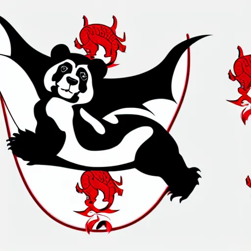 Prompt: vector art of panda with welsh dragon wings and tail, intercrossed, chimera, welsh flag, adobe illustrator