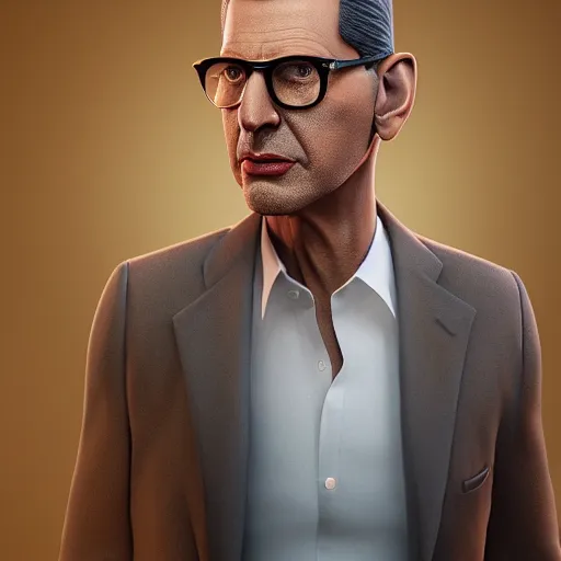 Image similar to hyperrealistic jeff goldblum, comprehensively lifelike 3 d render inspired by istvan sandorfi & xiang duan, perfect symmetry, dim volumetric cinematic lighting, 8 k octane comprehensive render, extreme hyper - detailed attributes & atmosphere, intricate, impossibly lifelike composition, masterpiece, artstation, stunning,