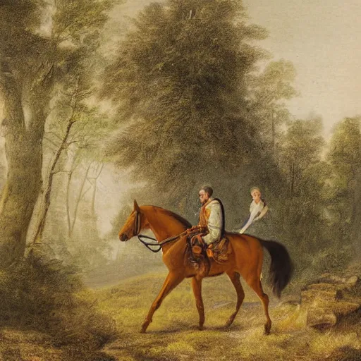 Image similar to a man taming a horse in the forest. Detailed Photograph.