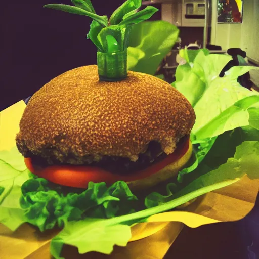 Image similar to the plant is eating a hamburger