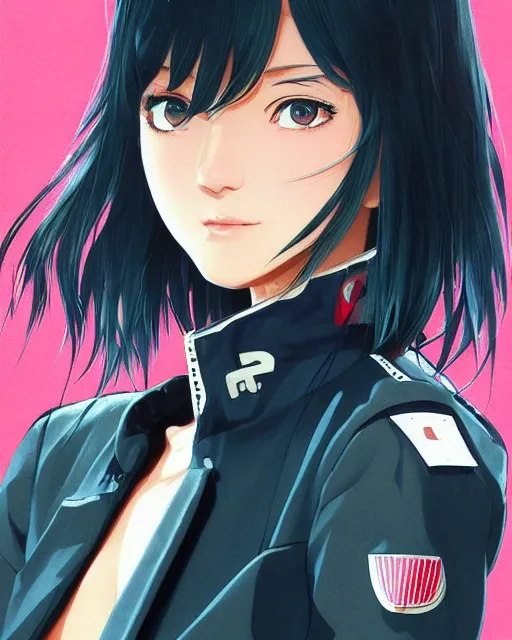 Image similar to ! dream police officer girl very very anime!!! fine face, audrey plaza, realistic shaded perfect face, fine details. anime. realistic shaded lighting cyberpunk futuristic neon tattoos styled hair reflective puffy sheen film jacket decorated poster by ilya kuvshinov katsuhiro otomo ghost in the shell magali villeneuve artgerm jeremy lipkin michael garmash rob rey