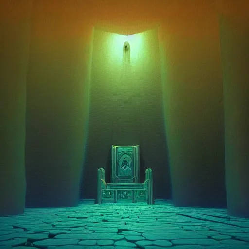 Image similar to “inside of the water temple from Legend Of Zelda: Ocarina of Time in the style of Zdzisław Beksiński. Trending on artstation”