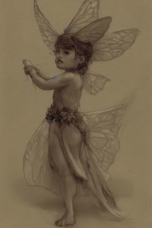 Prompt: Concept art of a little fairy by Even Amundsen, pencil