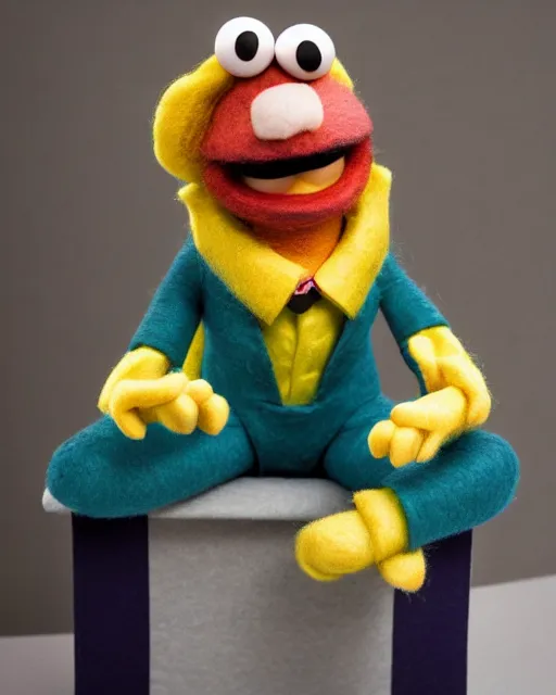 Image similar to oscar nunez as a muppet in the office. highly detailed felt. hyper real photo. 4 k.