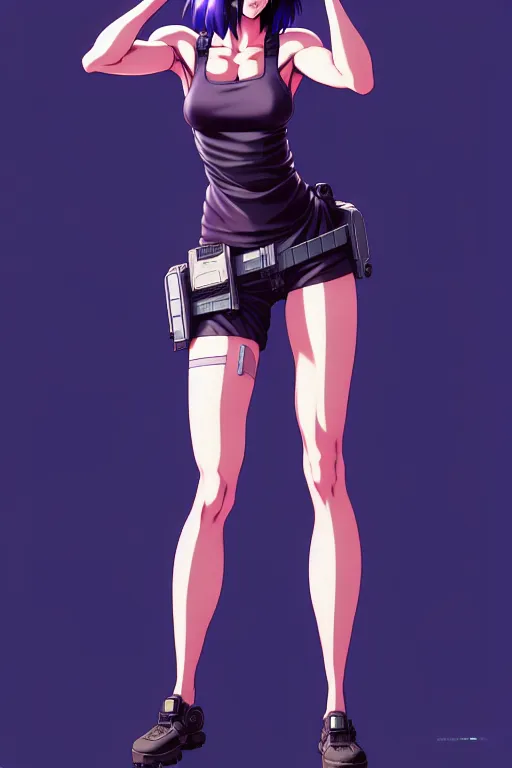 Image similar to a fullbody portrait of motoko kusanagi the major ghost in the shell : : stand alone complex, under repairs, maintenance : : by ilya kuvshinov, rossdraws, artgerm, sola digital arts, anti aliasing, raytracing : :