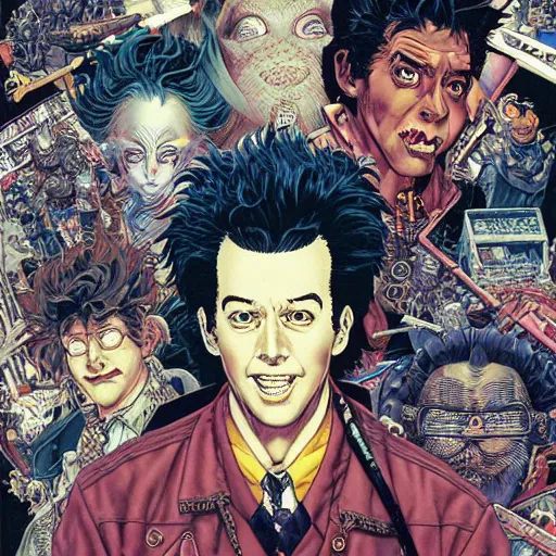 Image similar to portrait of crazy peter venkman, symmetrical, by yoichi hatakenaka, masamune shirow, josan gonzales and dan mumford, ayami kojima, takato yamamoto, barclay shaw, karol bak, yukito kishiro